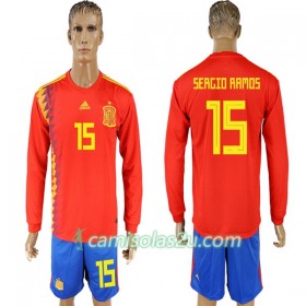 Camisolas de Futebol Espanha Ramos 15 Equipamento Principal Copa do Mundo 2018 Manga Comprida
